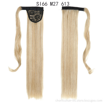 Hot Sale Product Ombre Color Detachable Ponytail Hairpiece Wrap Around Private Label Straight Ponytail Extensions Synthetic Hair